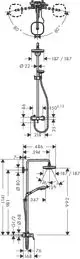 Hansgrohe Duschsystem mit Handbrause und Kopfbrause, verstellbarer Höhe, zwei Düseneinstellungen, integriertem Einhebelmischer und flexibler Montageoption.